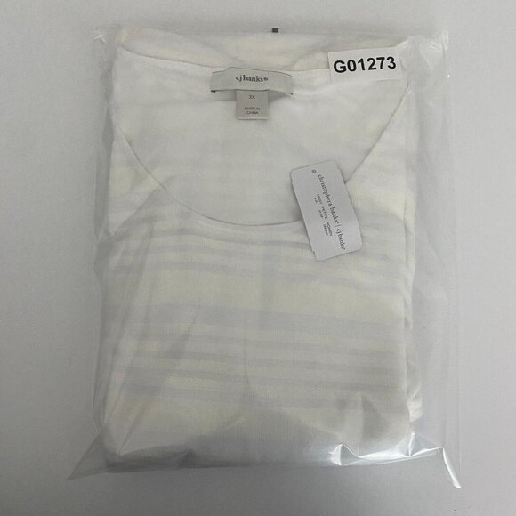 CJ Banks Tunic Shirt Size 3X White Short Sleeve Asymmetric Hem - Picture 10 of 10